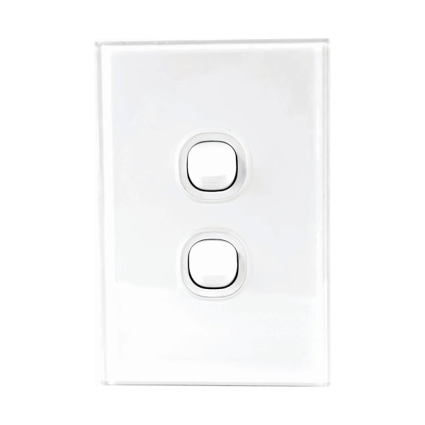 16A Two Gang Switch, White, Fusion